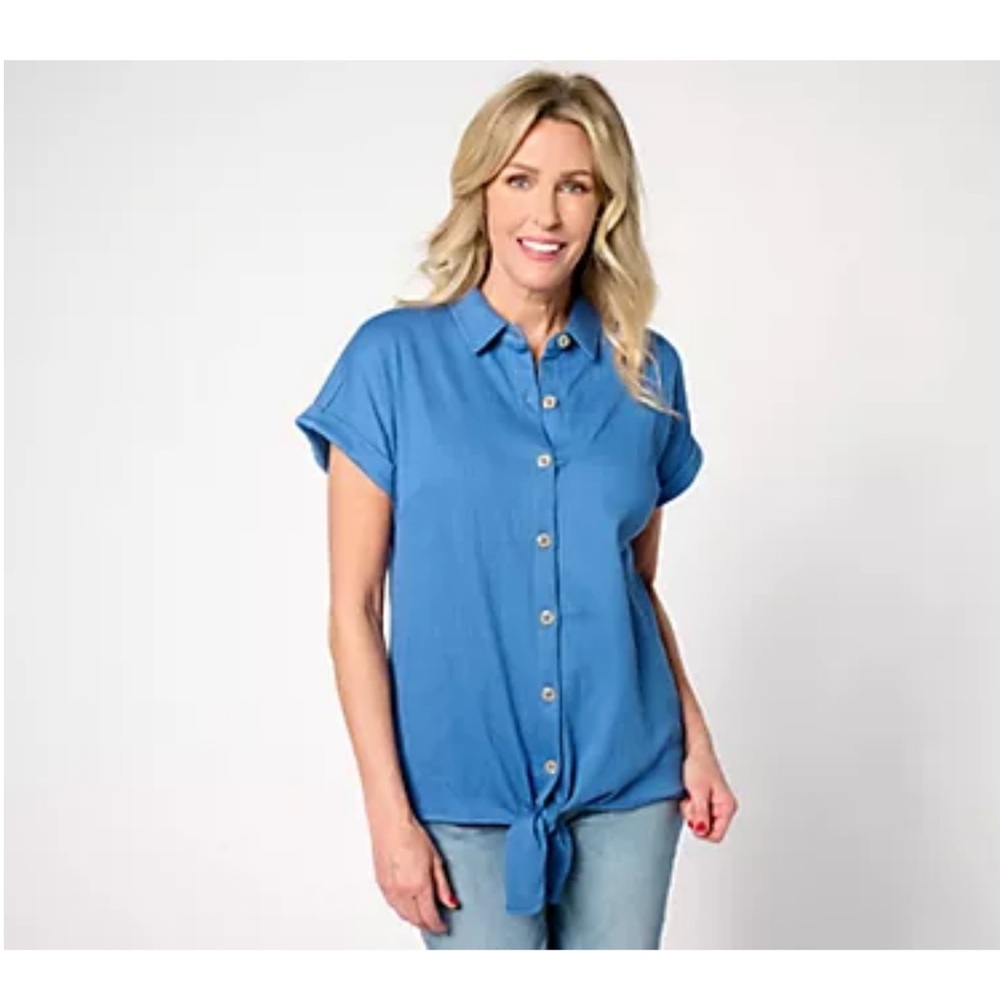 Belle by Kim Gravel Packabelle Summer Fun Tie Front Top - XS - Marina Blue